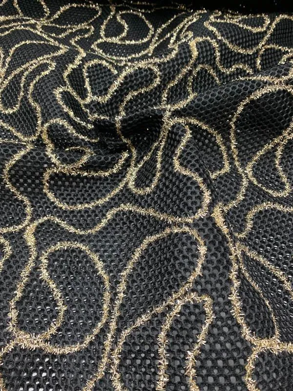 Christian Siriano Italian Embroidered Laser Cut Scuba Novelty - Black / Gold