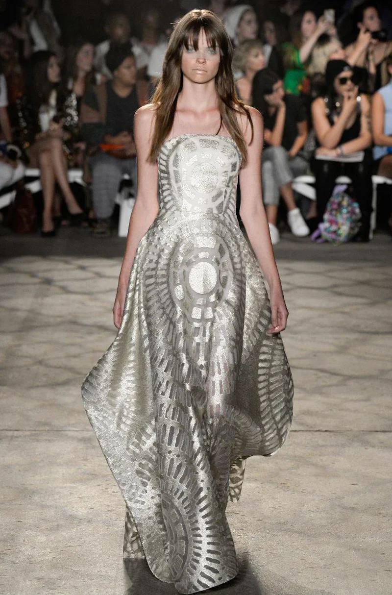 Christian Siriano Italian Metallic Oversized Sun Medallion Fil Coupé Organza Novelty - Silver / Gold