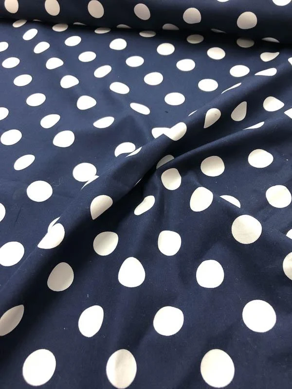 Polka Dot Fused-Back Printed Cotton - Navy / White