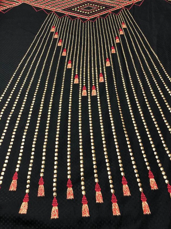 Italian Royal Tassels Cloqué-Weight Jacquard Novelty - Black / Red / Gold