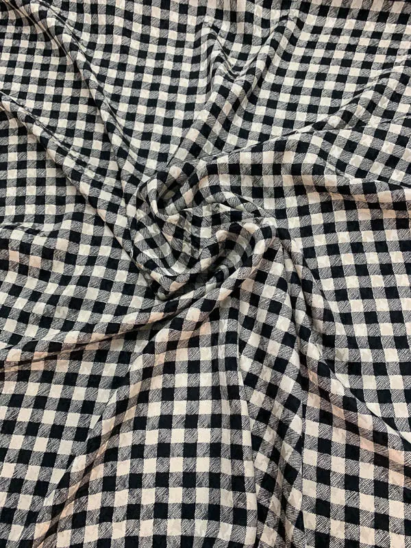 Swiss Gingham Silk Houndstooth Jacquard - Black And Beige