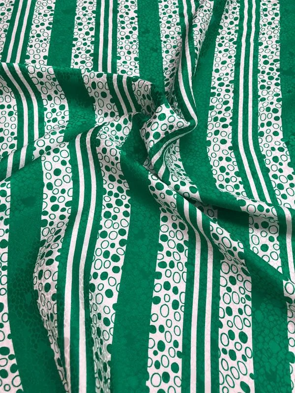Striped And Polka Dots Silk Jacquard - Green And White