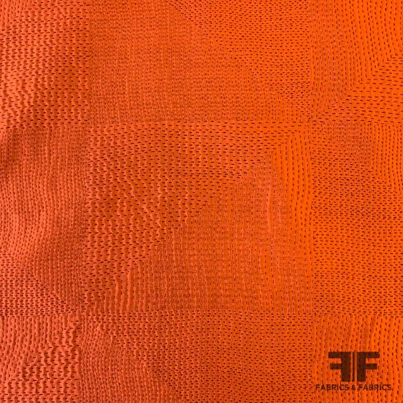 Top-Stitched / Quilted Silk Jacquard - Blood Orange