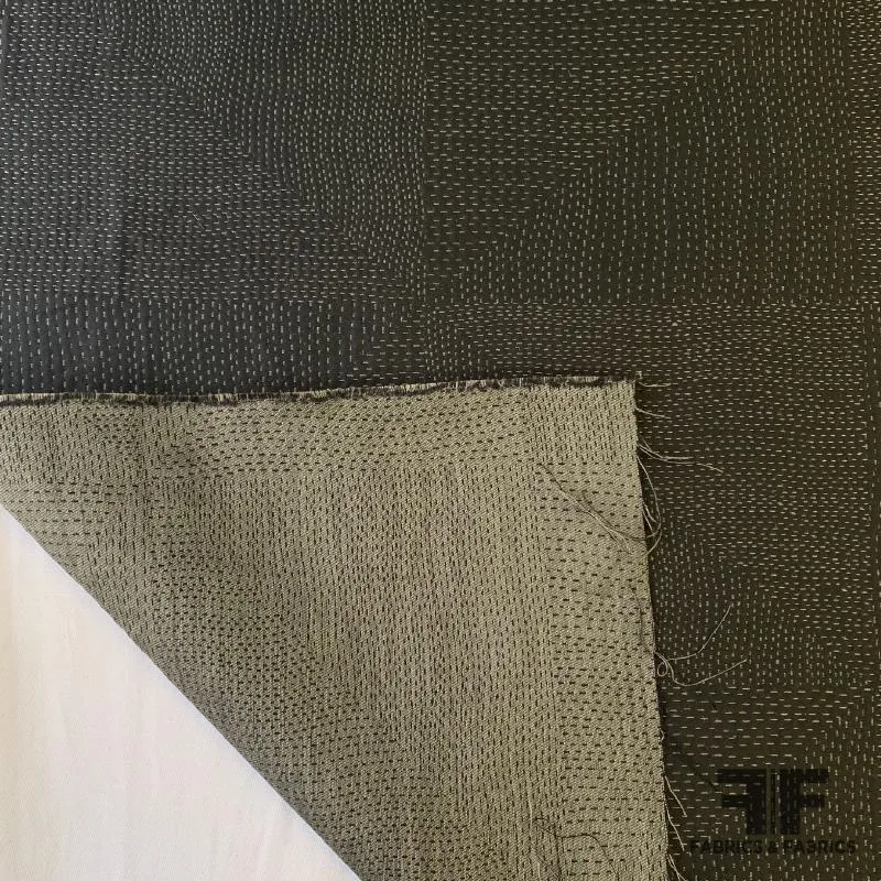 Top-Stitched / Quilted Silk Jacquard - Black/Silver
