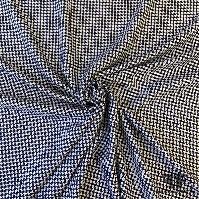 Houndstooth Silk Twill Panel - Navy/Off-White