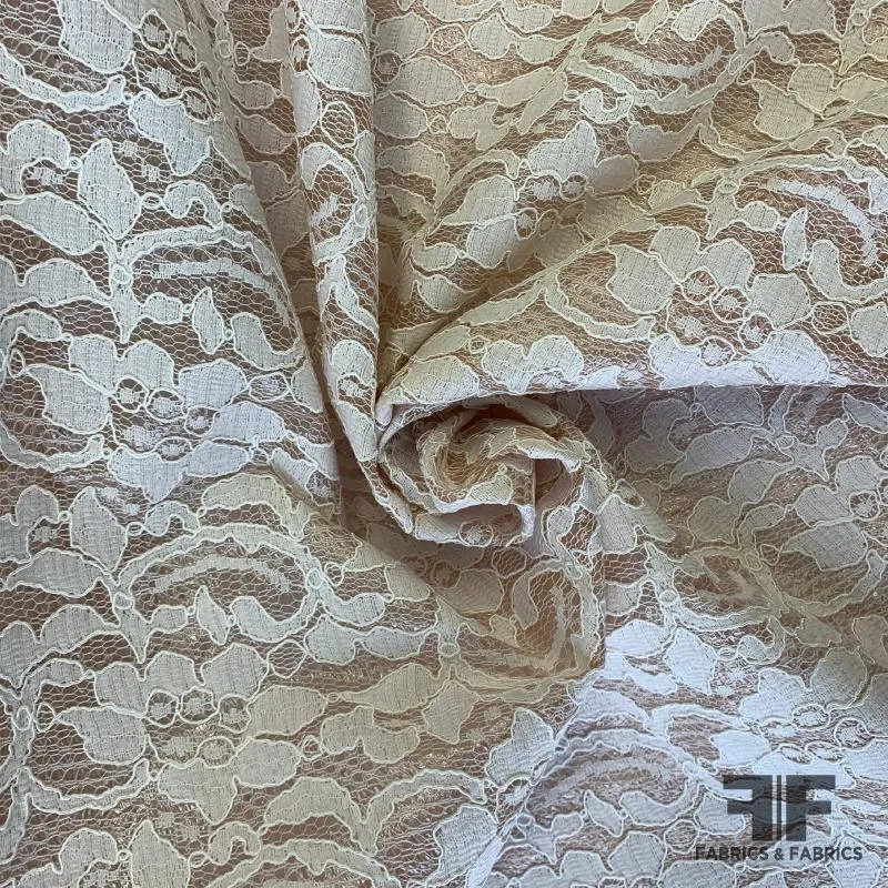 Italian Novelty Latex Laminated Lace - White/Nude