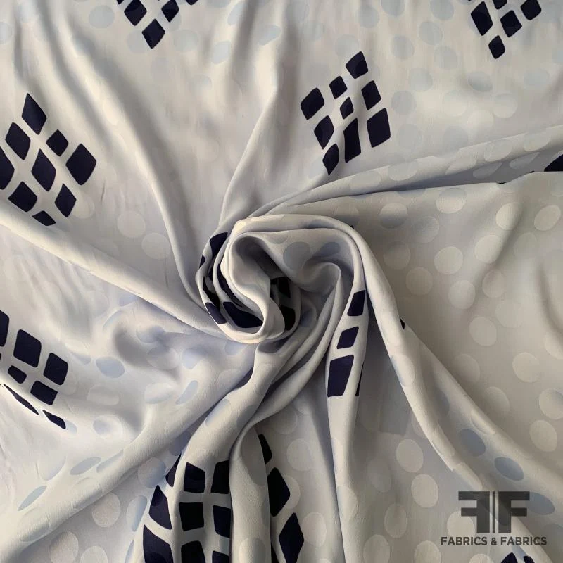 Italian Geometric Silk Jacquard Blend - Light Blue/Navy