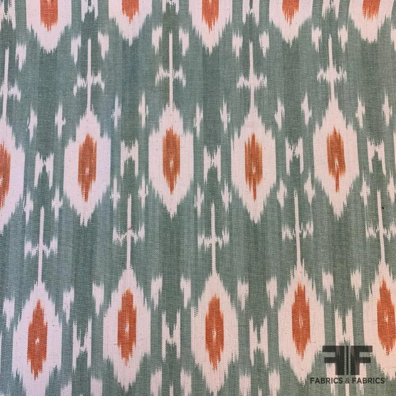 Ikat Cotton Oxford Cloth - Off White/Orange/Green