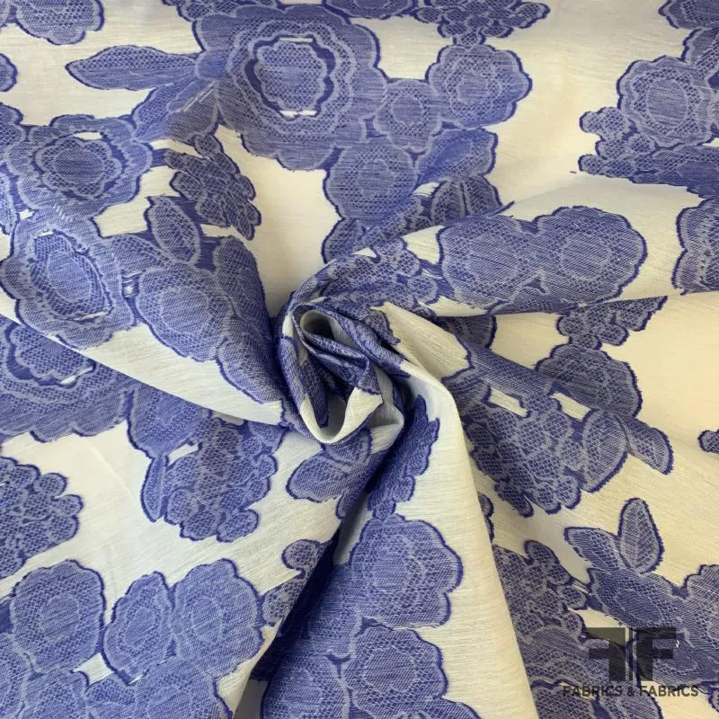 Floral Fil Coupé Cotton Voile - Periwinkle / White