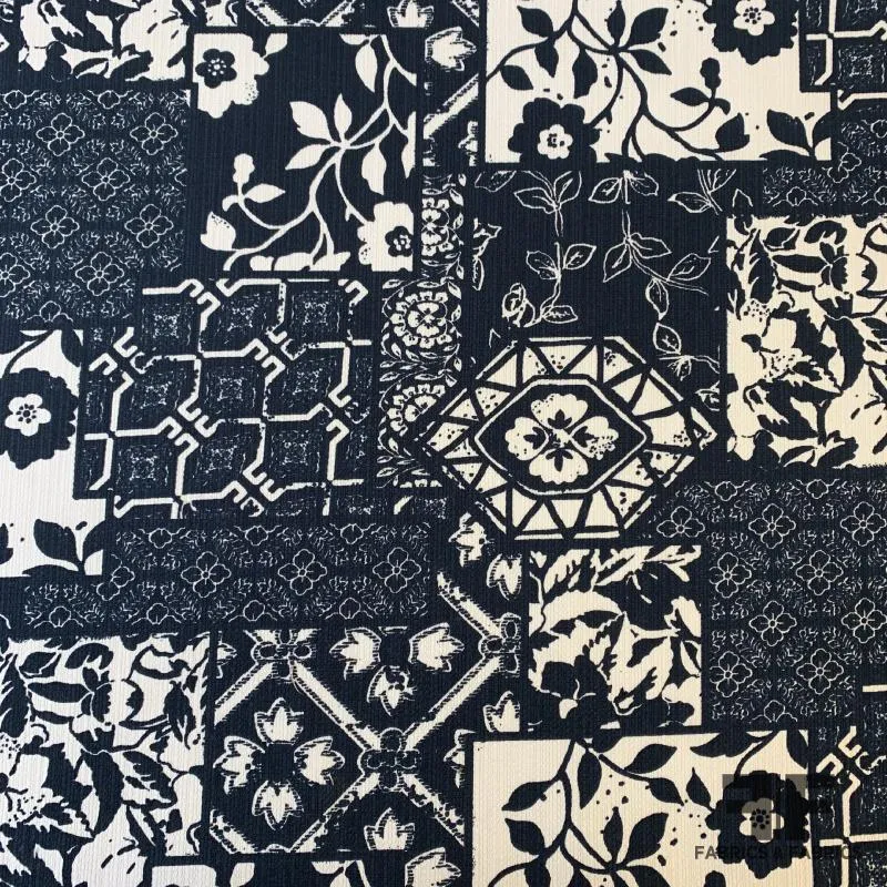 Floral Patchwork Printed Piqué - Navy/Blue