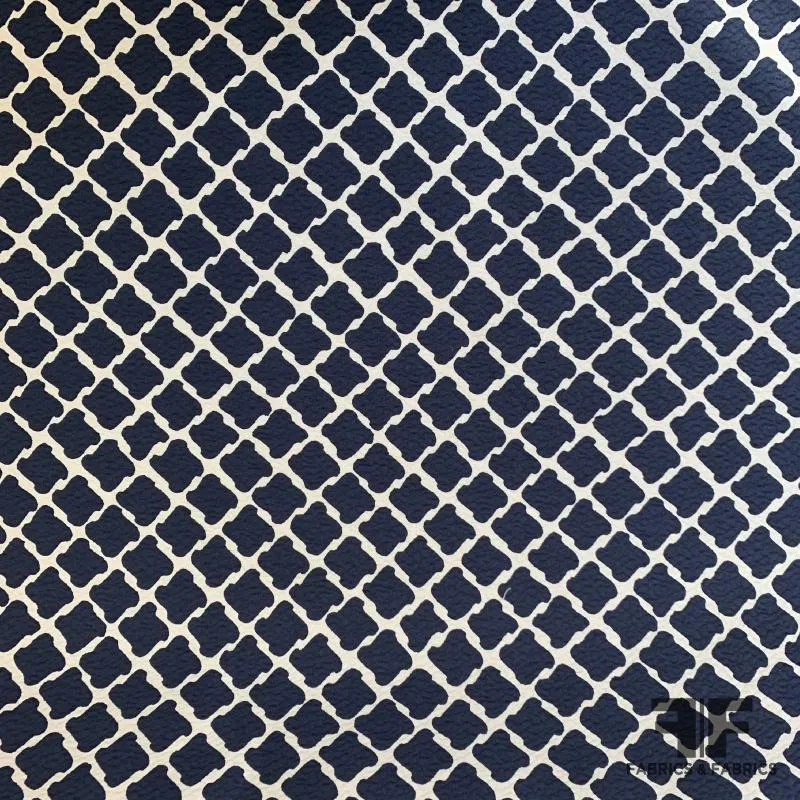 Swiss Houndstooth-Like Printed Cotton Pique - Navy / White