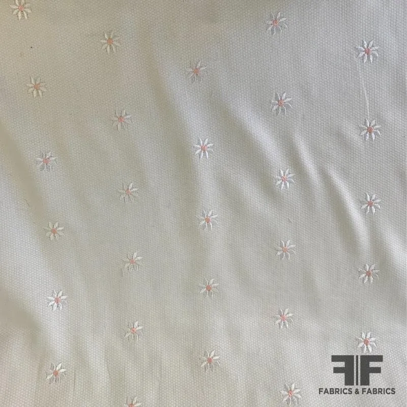 Floral Embroidered Cotton Pique - White/Pink