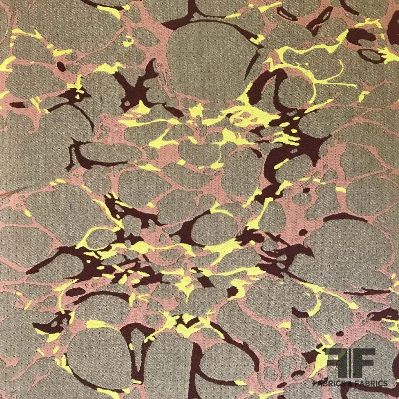 Italian Marble-Patterned Wool Jacquard Coating - Beige/Pink/Yellow