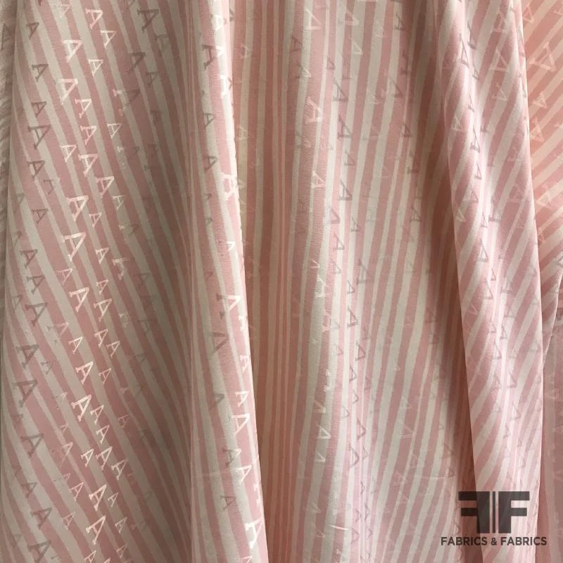 Striped ‘A’ Pattern Silk Jacquard - Pale Pink/White