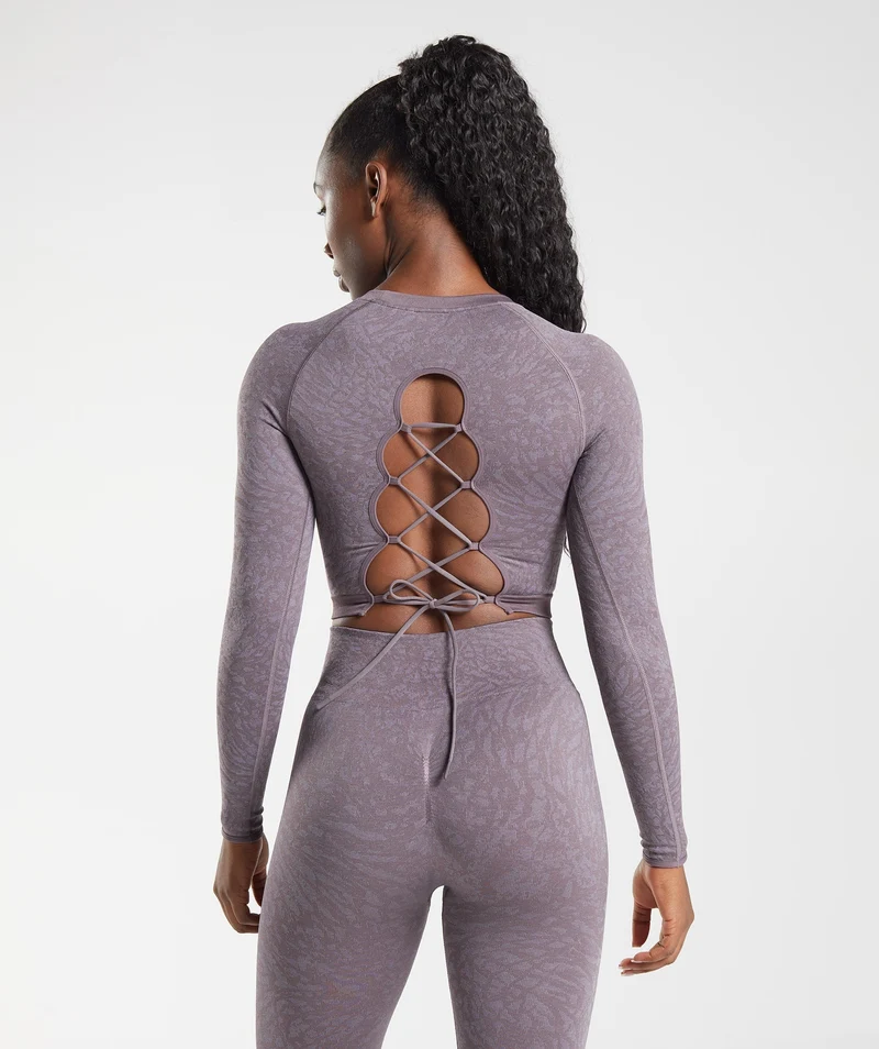 Gymshark Adapt Animal Seamless Lace Up Back Top - Wild | Musk Lilac