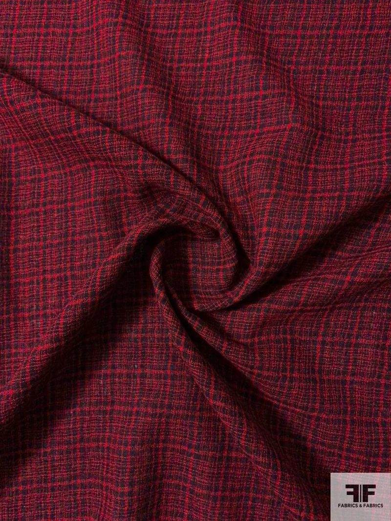 Made in Japan Windowpane Plaid 2-Ply Wool Gauze - Red / Black