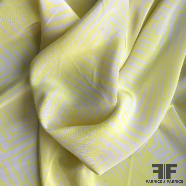 Geometric Printed Crepe de Chine - Yellow / White
