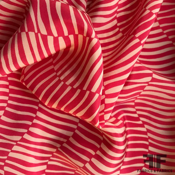 Geometric Stripe Printed Crepe de Chine - Pink / Pale Pink