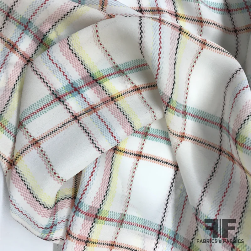 Plaid Printed Silk Crepe de Chine - Multicolor Pastels