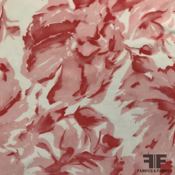 Pink Watercolor Floral Printed Silk Crepe de Chine - Pink