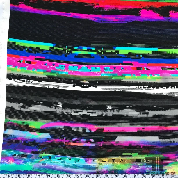 Glitch Abstract Printed Silk Crepe de Chine - Multicolor