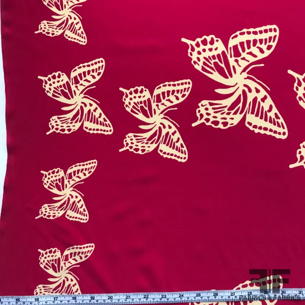 Butterfly Printed Silk Crepe de Chine - Pink / Cream