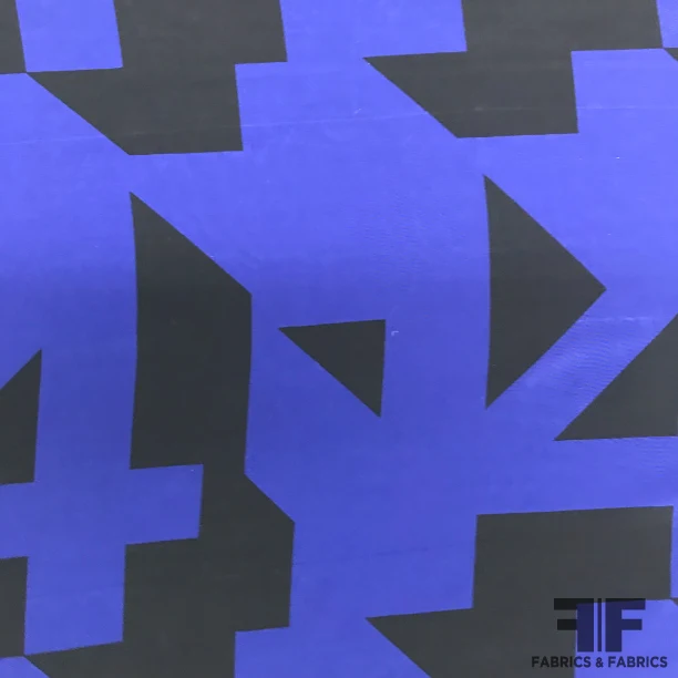 Art Deco Printed Silk Crepe de Chine - Blue/Black