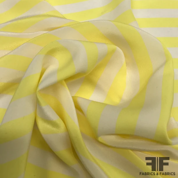 Stripe Printed Crepe De Chine - Yellow / White