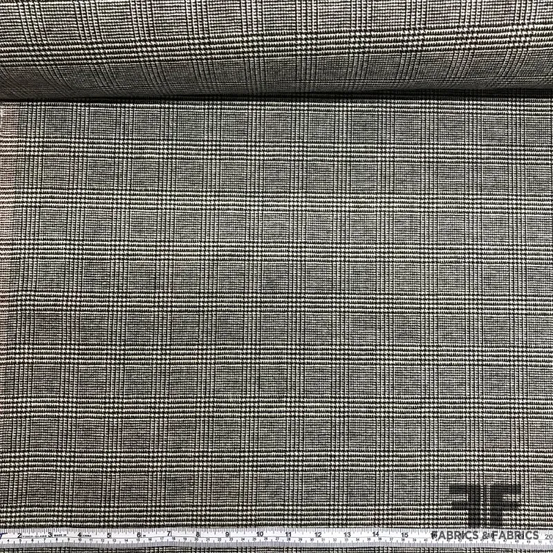 Italian Glen Plaid Wool 2-Way Stretch Suiting - Black/ Off-White