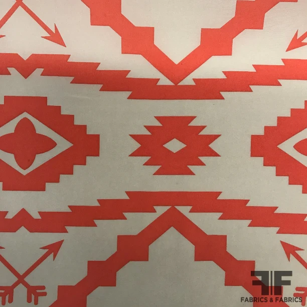 Ikat Printed Silk Crepe de Chine - Orange/White
