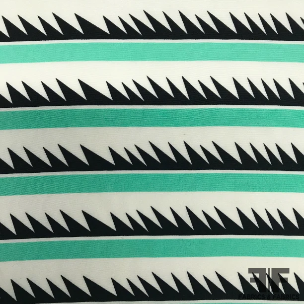 Abstract Stripe Printed Crepe De Chine - Mint Green / White / Black