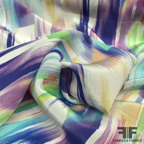 Brushstroke Printed Crepe De Chine - Multicolor