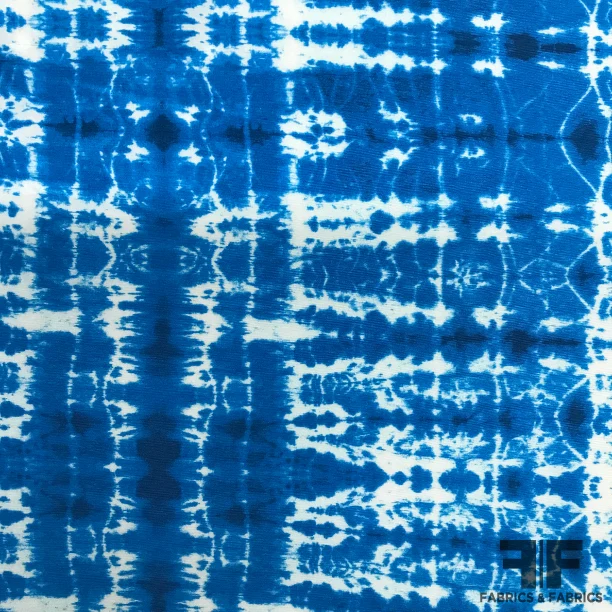 Tie-Dye Printed Crepe De Chine - Electric Blue