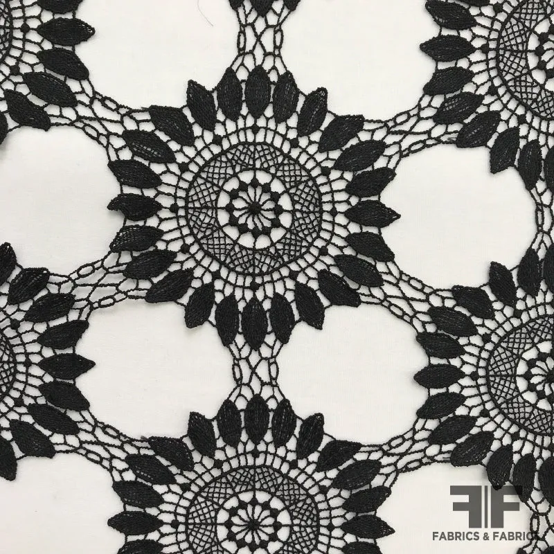 Delicate Open Weave Crochet Lace - Black