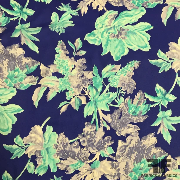 Blooming Florals Silk Printed Georgette - Blue/White