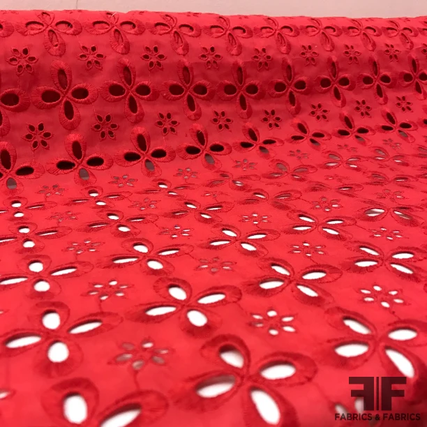 Floral Cotton Eyelet - Red