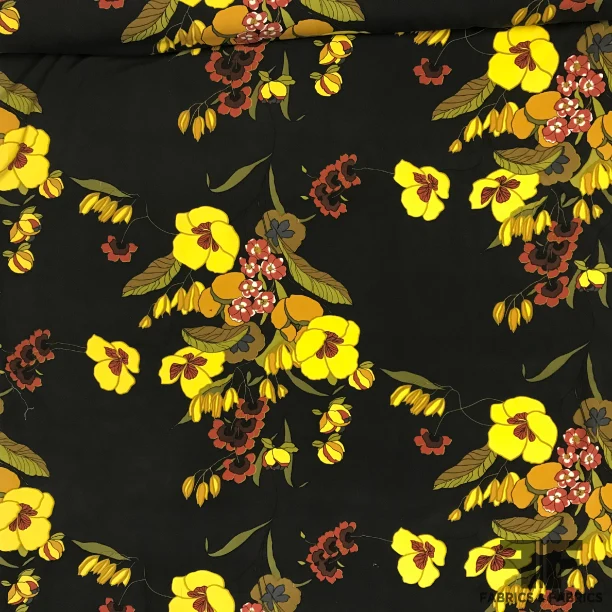 Floral Print Cotton/Silk Blend - Black/Yellow
