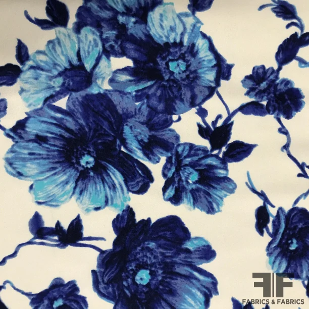 Vibrant Floral Georgette - Blue/White