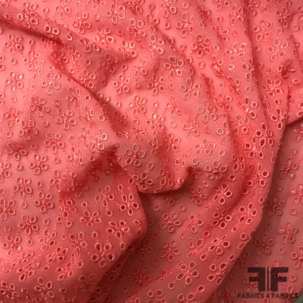 Floral Embroidered Silk Georgette - Salmon