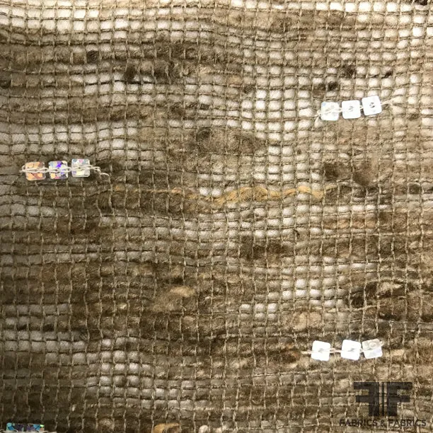 Novelty Loose Woven Beaded Burlap - Brown