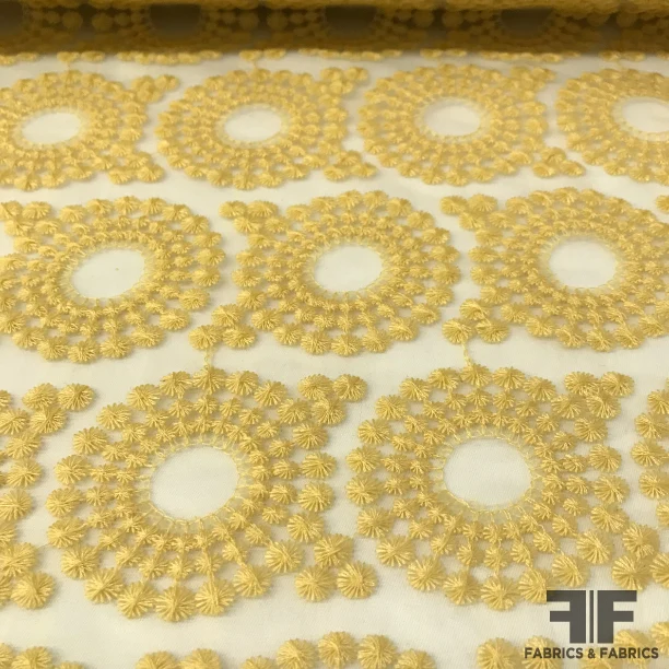 Floral Medallion Sheer Organza - Yellow