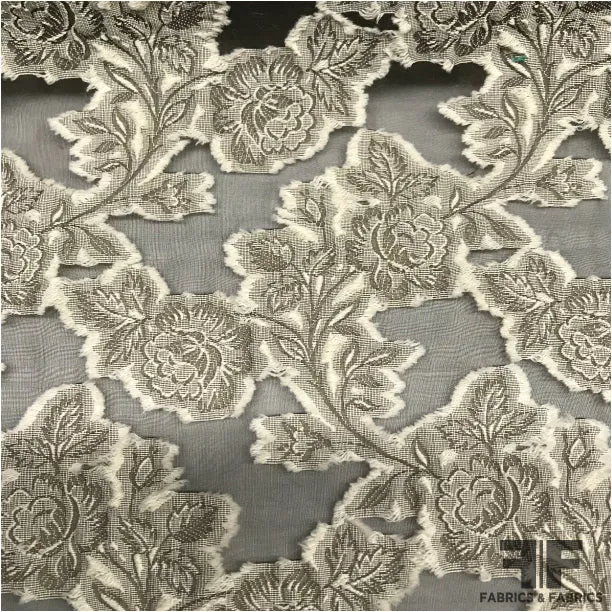 Floral Fil Coupé Organza Novelty - Beige/Black