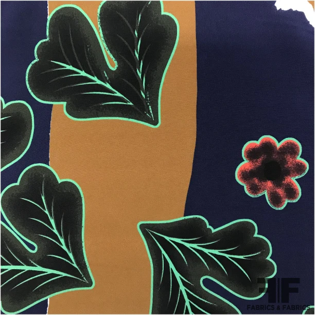 Italian Abstract Leaf-Graphic Crepe De Chine - Multicolor