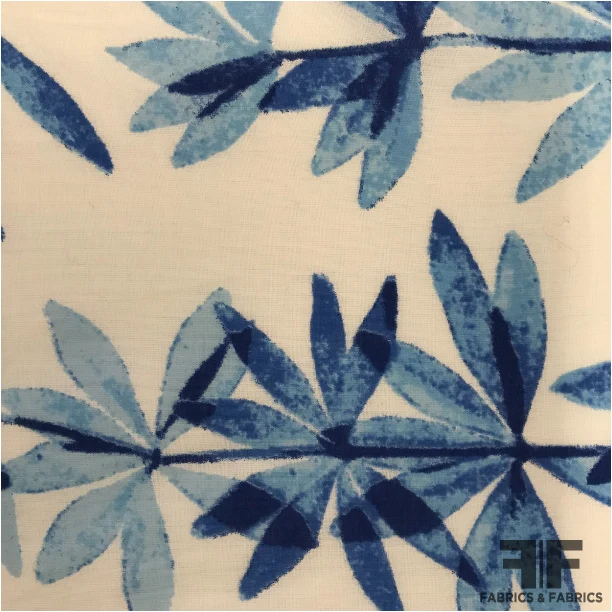 Leaf Printed Cotton - White/Blue
