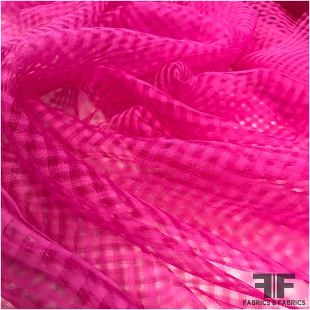 Italian Open-Weave Gingham Silk Organza - Magenta