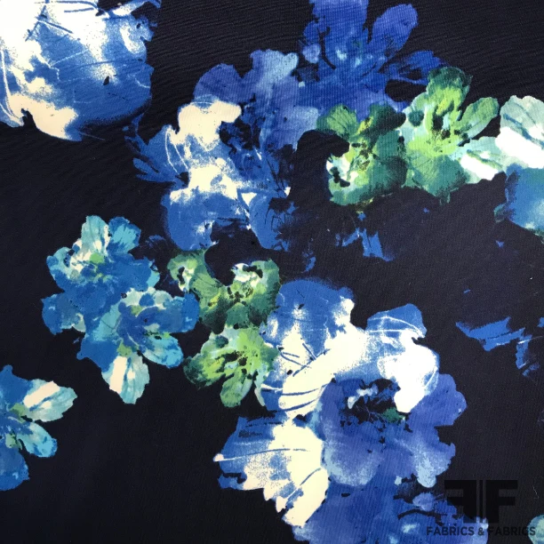 Floral Double-Faced Knit - Navy/Green/White