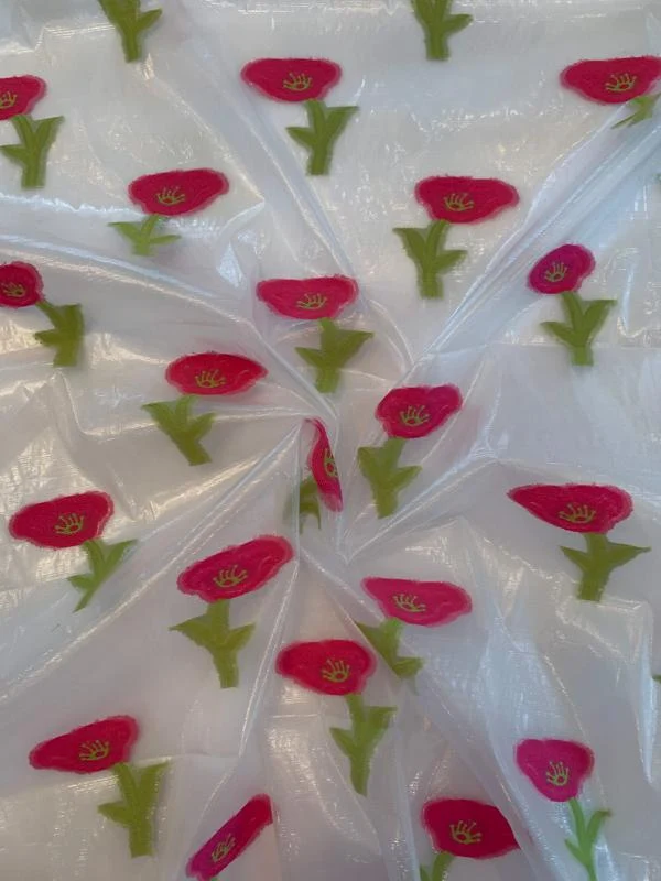 Italian Floral Sheer Fil Coupé Nylon Organza Novelty - Clear / Pink / Lime Green