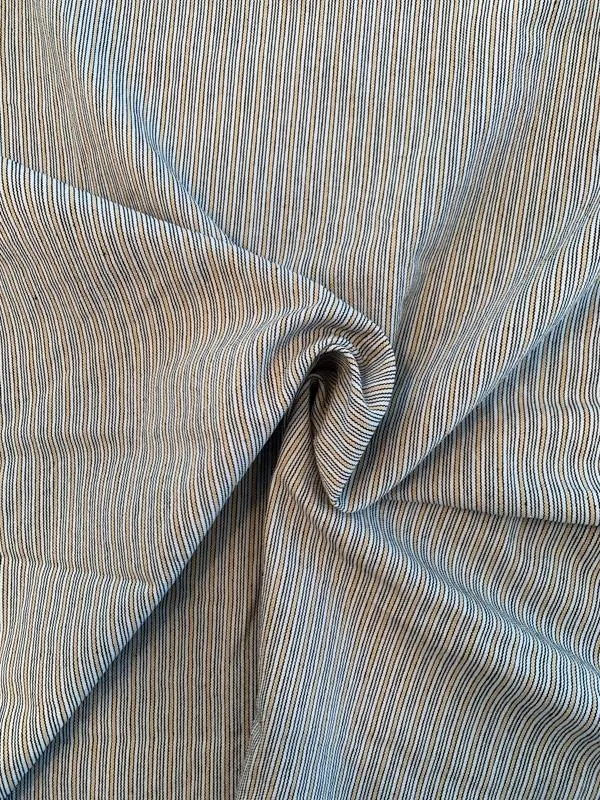 Vertical Striped Cotton Denim - Blue / Tan