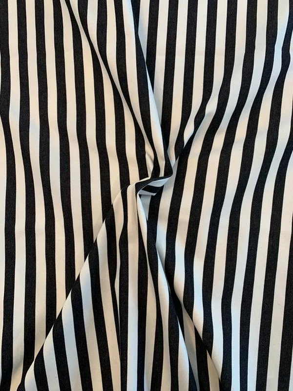 Vertical Striped Stretch Cotton Denim - Black / White