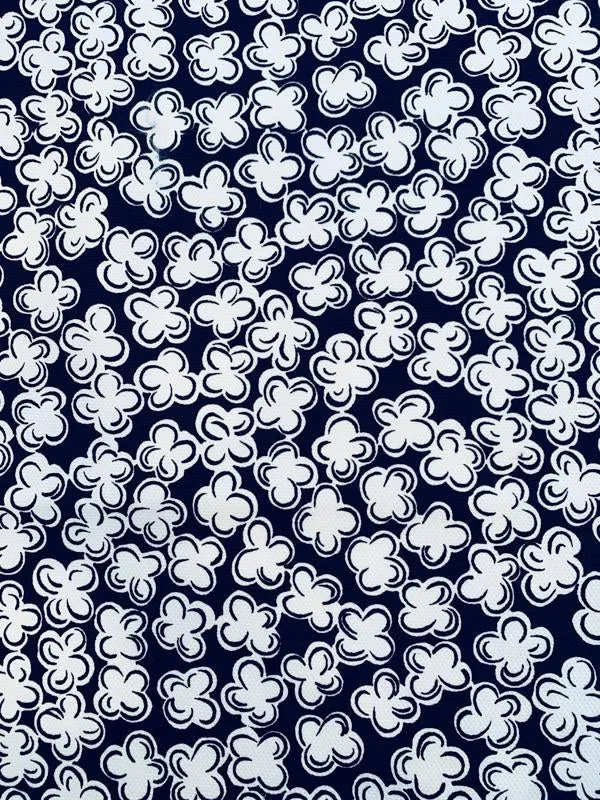 Playful Floral Printed Cotton Pique - Navy / White